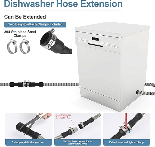 Miniatura 5 de MyLifeUNIT Manguera de drenaje universal para lavavajillas, extensión de manguera de descarga de lavavajillas de 6.7 pies, repuesto de drenaje de