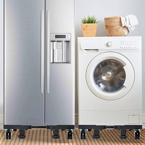 Miniatura 6 de Base móvil de soporte para refrigerador actualizado con tubos dobles, 4 ruedas de bloqueo, 4 pies fuertes, plataforma de muebles ajustable para