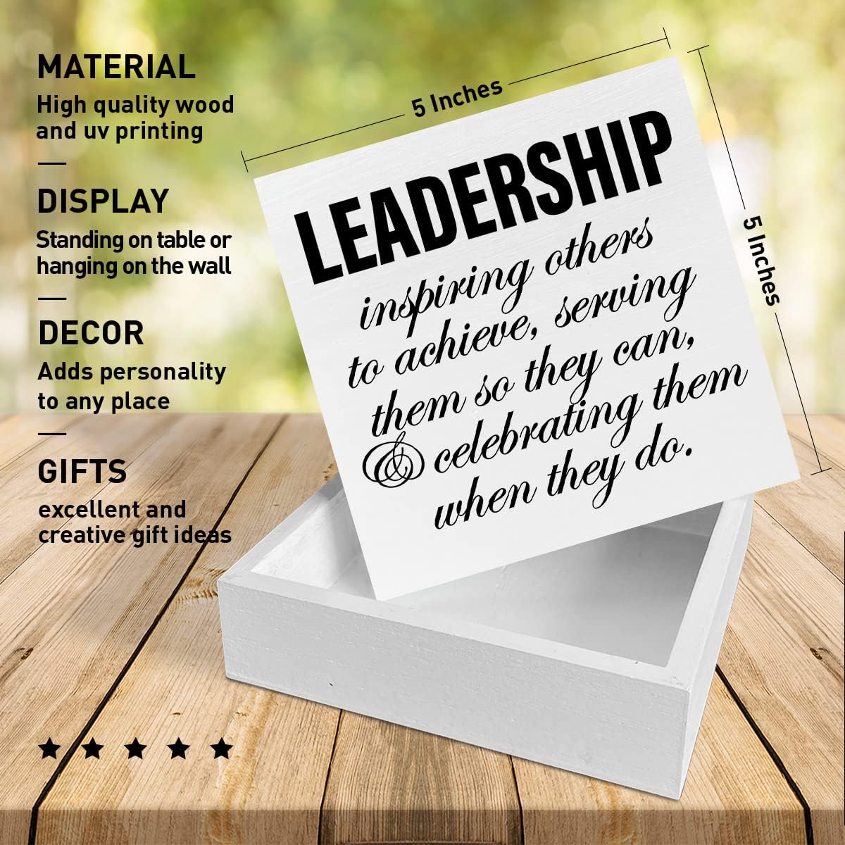 Leader Gifts for Women Men, Thank You Appreciation Gifts for Leader Boss Mentor Teachers, Leader Boss Day Retirement Birthday Christmas Gifts, Leadership Inspiring Others to Achieve, Wooden Box Sign Desk Decor - Image 2