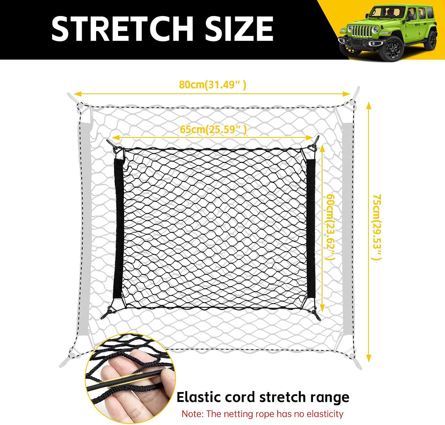 Trunk Cargo Net for 2019-2025 Jeep Wrangler JL 4XE 4 Door Trunk Organizer Net Anti-Slip Rear Mesh Cargo Netting for 19-25 Wrangler JL JLU 4XE SUV Accessories