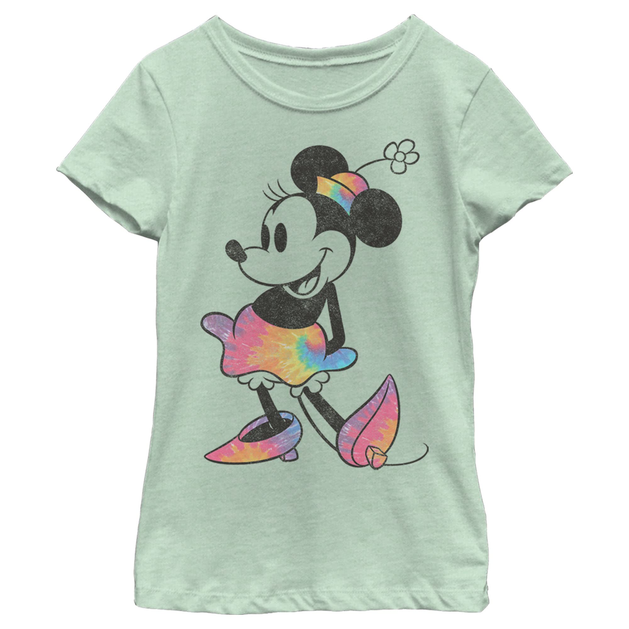 Disney Characters Tie Dye Minnie Girl's Heather Crew Tee