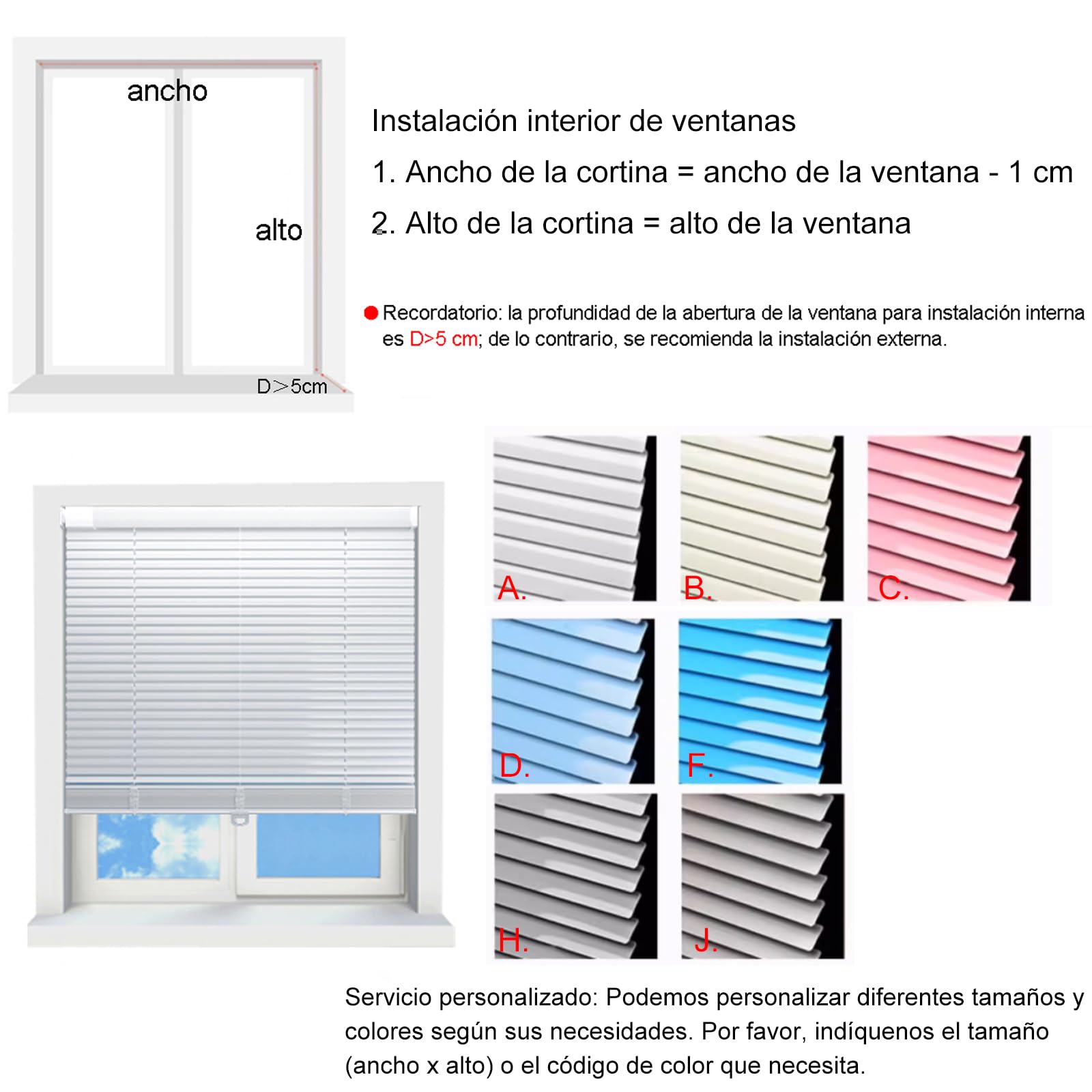 Persiana Veneciana de Aluminio sin Taladrar,Estores Venecianas Horizontales Cortinas Opacas para Ventanas Puertas,Hoja de 25 mm para la Oficina en Casa,Personalizables (115cm x 140cm)