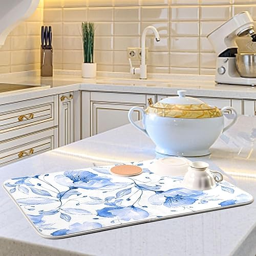 Vista 138 de Tapete de secado de platos de mariposas botánicas para encimera de cocina, almohadilla de secado de microfibra absorbente, grande, 18 x 24 pulgadas