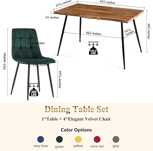 Miniatura 7 de NORDICANA Juego de mesa de comedor de 5 piezas, mesa de cocina rectangular irregular moderna de 47 pulgadas y 4 sillas laterales de tapicería de