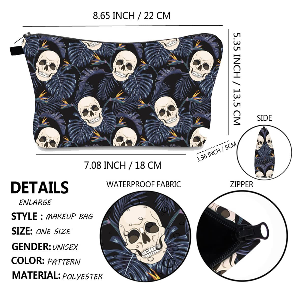FAVORTALK Makeup Bag Travel Make up Organiser Bag Storage Vanity Case Makeup Bags for Women Makeup Box Cosmetic Bags with Fashion Skull Pattern -B1164 - Image 2