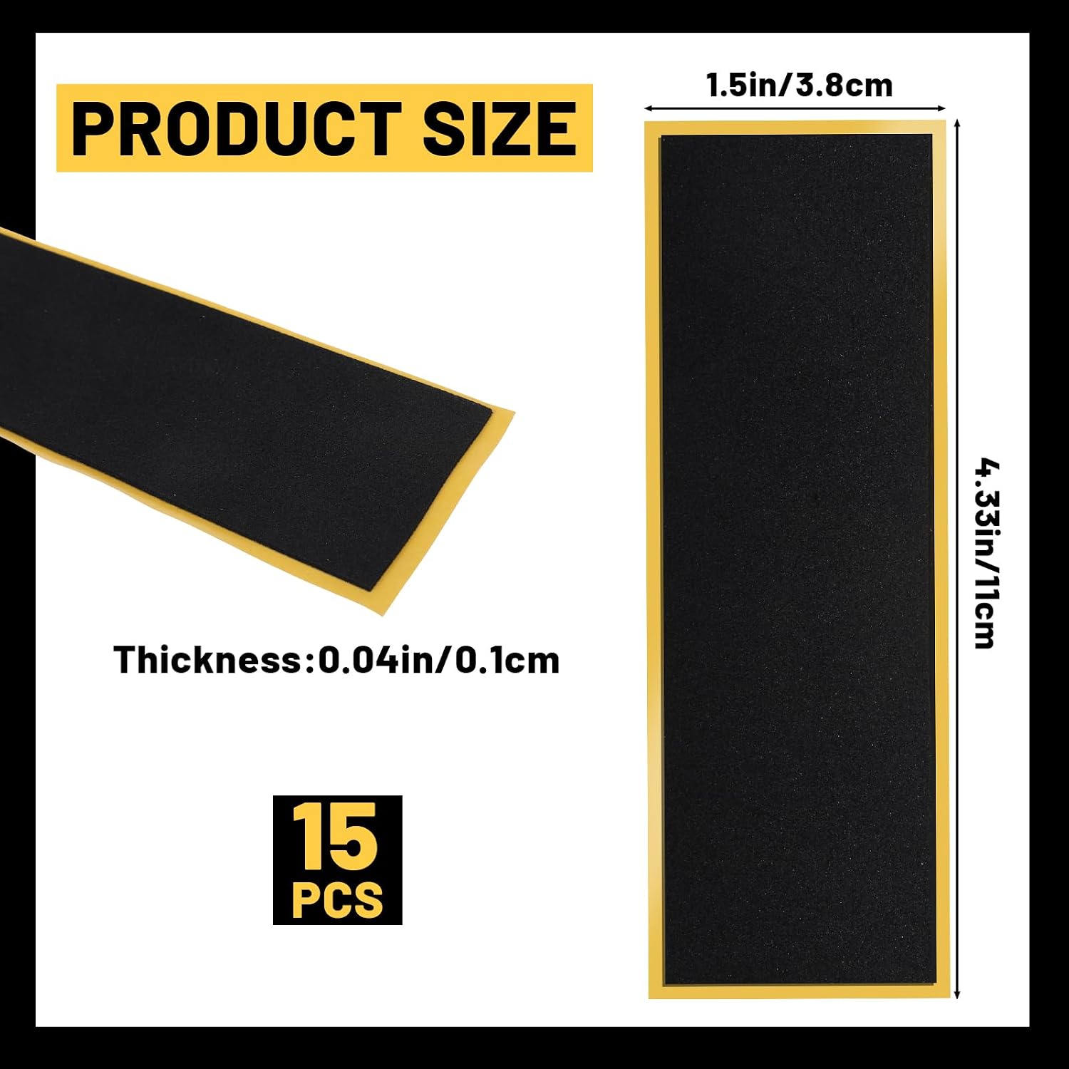 15Pcs Fingerboard Foam Grip Tape,Finger Skateboard Grip Tape,Black
