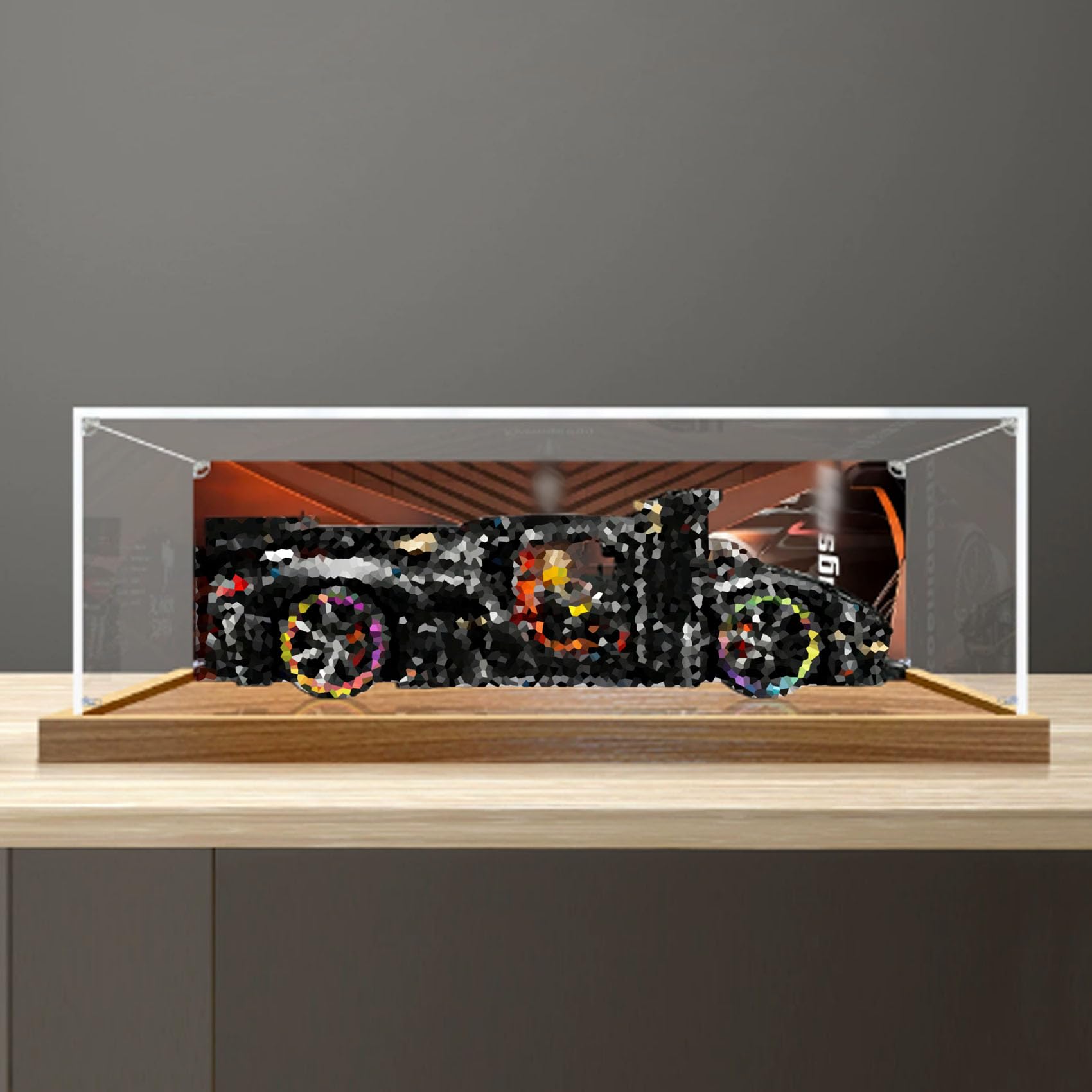 Dustproof acrylic Display Case for Le-go 42232 Racing Car Model-display box only (StyleB Background 3mm)