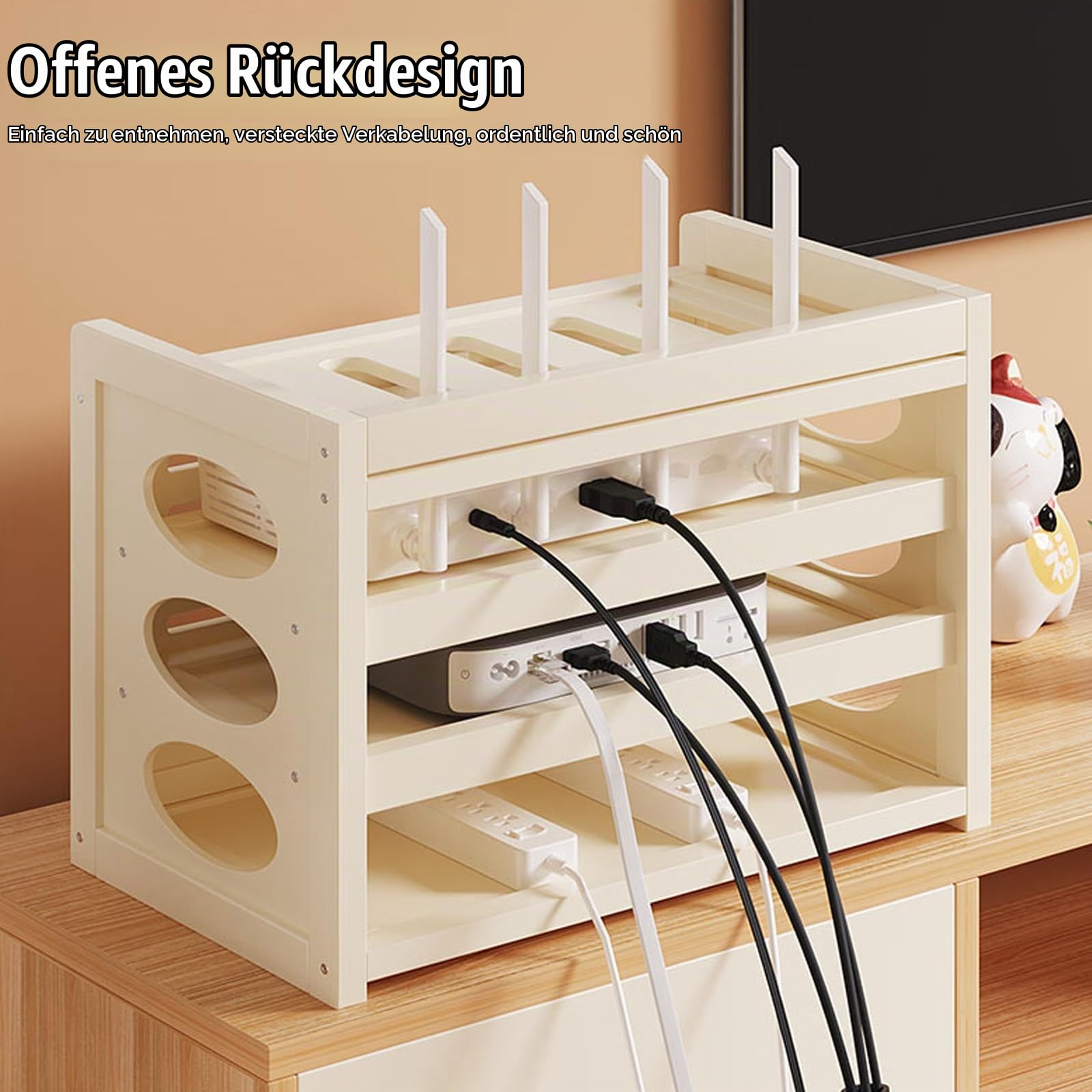 HARELA Home Router Aufbewahrungsbox Versteckte WLAN-Router-Box, Heimmedien-Aufbewahrungsschrank, Schwebendes Regal, Steckdosenleiste und Kabelmanagement-Organizer(White,11.8x7.9x11in)