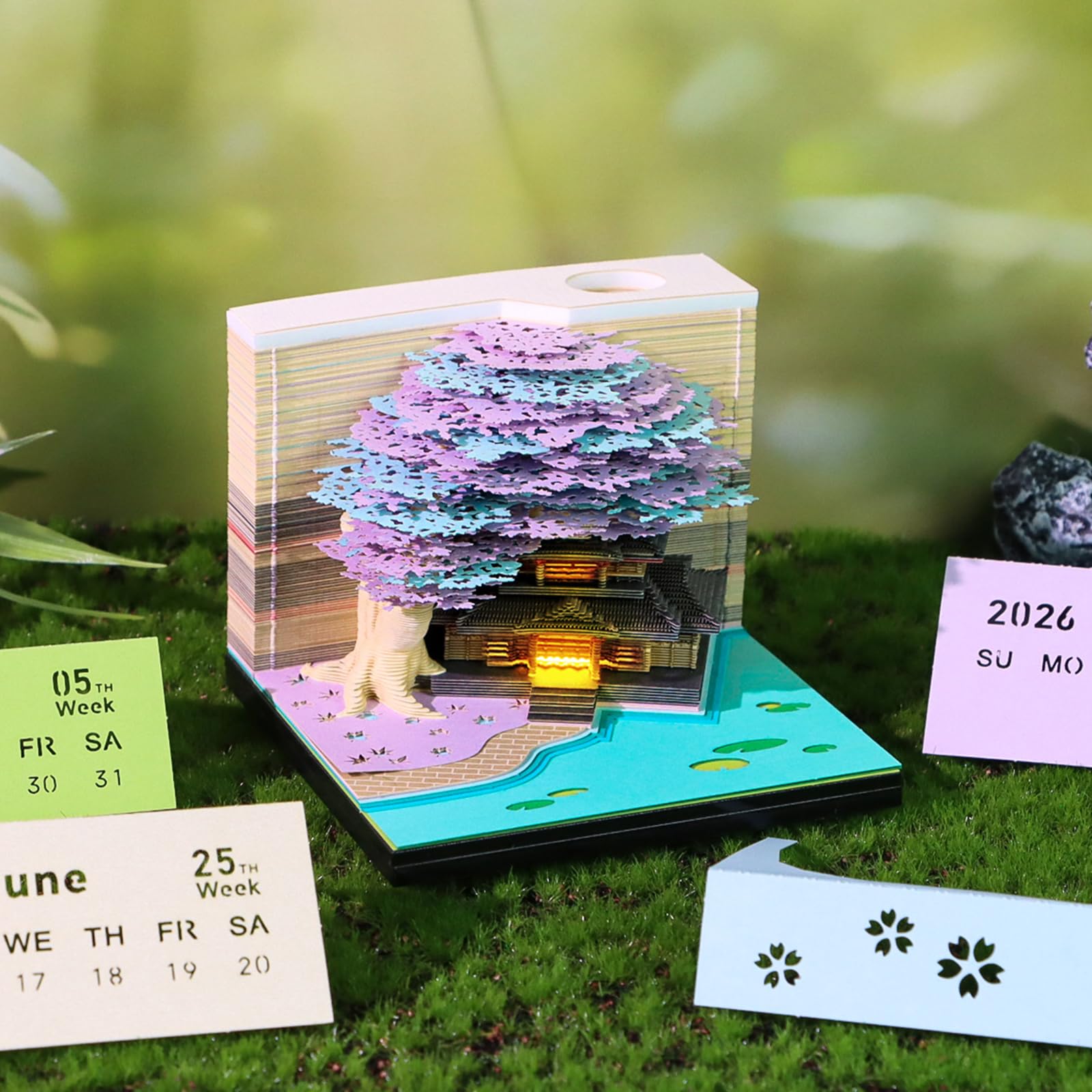 Calendario semanal de veintiséis con luz LED, escultura de papel 3D, bloc de notas, planificador de escritorio de papel especial, concepto de regalo