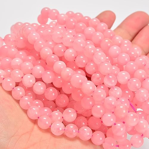 Miniatura 5 de Cuentas sueltas de cuarzo rosa liso redondo natural Gematone de 0.236 in para hacer joyas, hallazgos de bricolaje, 1 hebra de 15 pulgadas