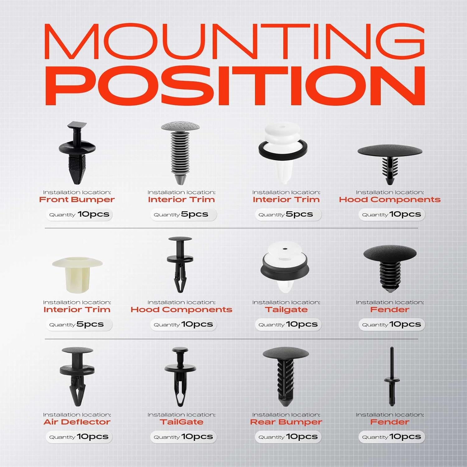 A-Premium 105 PCS Bumper Retainer Clips Plastic Rivets Push Retainer Kit 12 Sizes 25.12oz Fender Tailgate Trim Air Deflectors Clips Compatible with Ford Ranger 2019-2023, w/Removal Tool