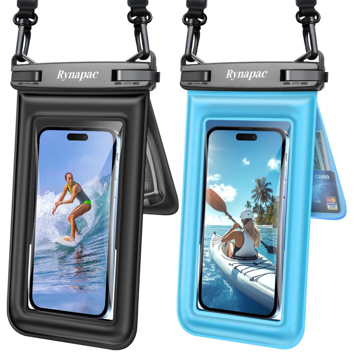 [Up to 8.5''] Floating Waterproof Phone Pouch 2 Pack, IPX8 Double Space Waterproof Phone Case with Lanyard for iPhone 17 16 15 Pro Max, Galaxy S26