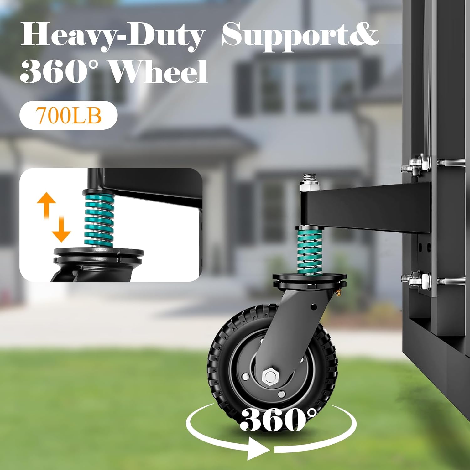 8" Gate Wheels for Wooden Fence Gate -700lb Capacity Metal Tube Gate,with 360 Degree Swivel Farm Gate Wheel, Spring Loaded Caster Includes Screws and Screwdriver (Black 8inch gate Wheel)