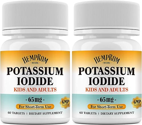 Tabletas de yoduro de potasio de 65 mg, suplementos de yodo para niños y adultos, fecha de exp 102029, 120 unidades