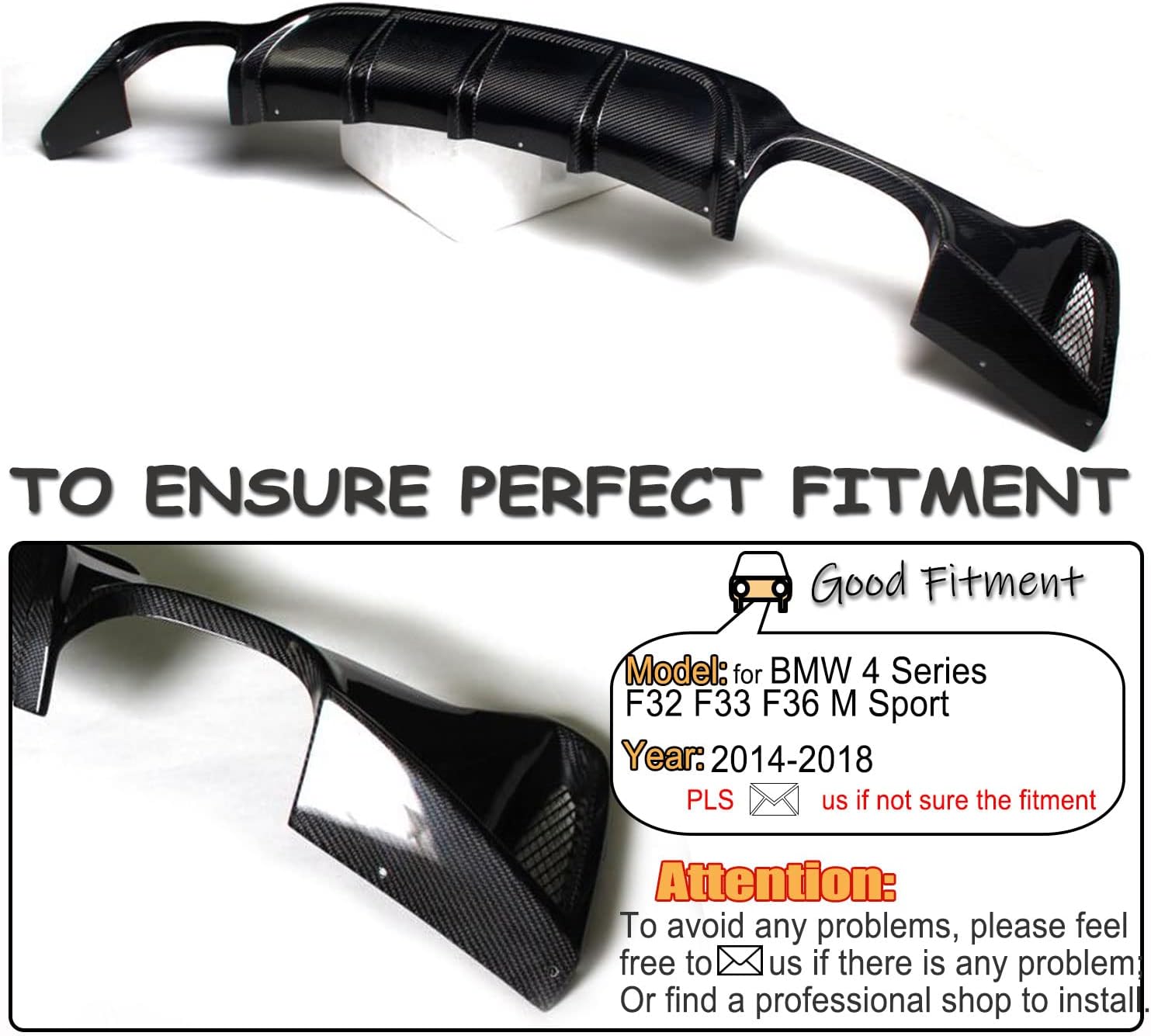 MCARCAR KIT Carbon Fiber Rear Diffuser for BMW 4 Series F32 F33 F36 M Sport 2014-2018 420i 428i 435i 440i M-Tech Lower Bumper Lip Spoiler Body Kit(Double-Side Double Outlet)