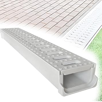 Resin Base Outdoor Channel Drain Kit, Heavy Duty Trench Drain System with Multiple Styles, Perforated Metal Grate Rainwater Strainer, Smooth Drainage for Garden, Driveway & Patio, Easy InstallColor-3