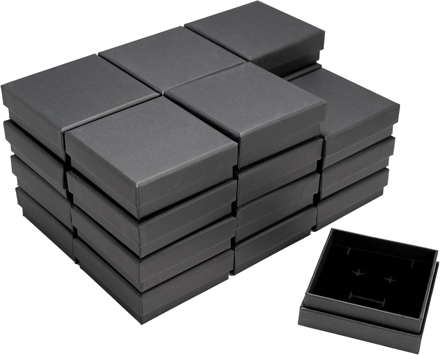 Jewelry Gift Box, 3.5 x 3.5 inches Pack of 24, Velvet Lined Foam Insert for Necklaces, Earrings, Rings, Pendants (Black)