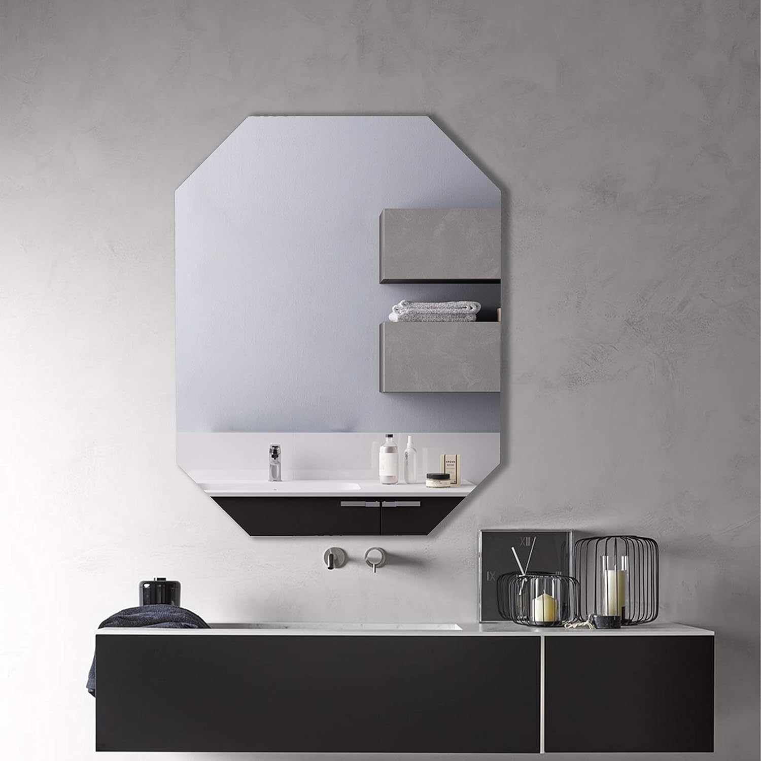 CHLOE's Reflection Verical/Horizontal Hanging Rectangular-Octagon Frameless Wall Mirror 32" Height