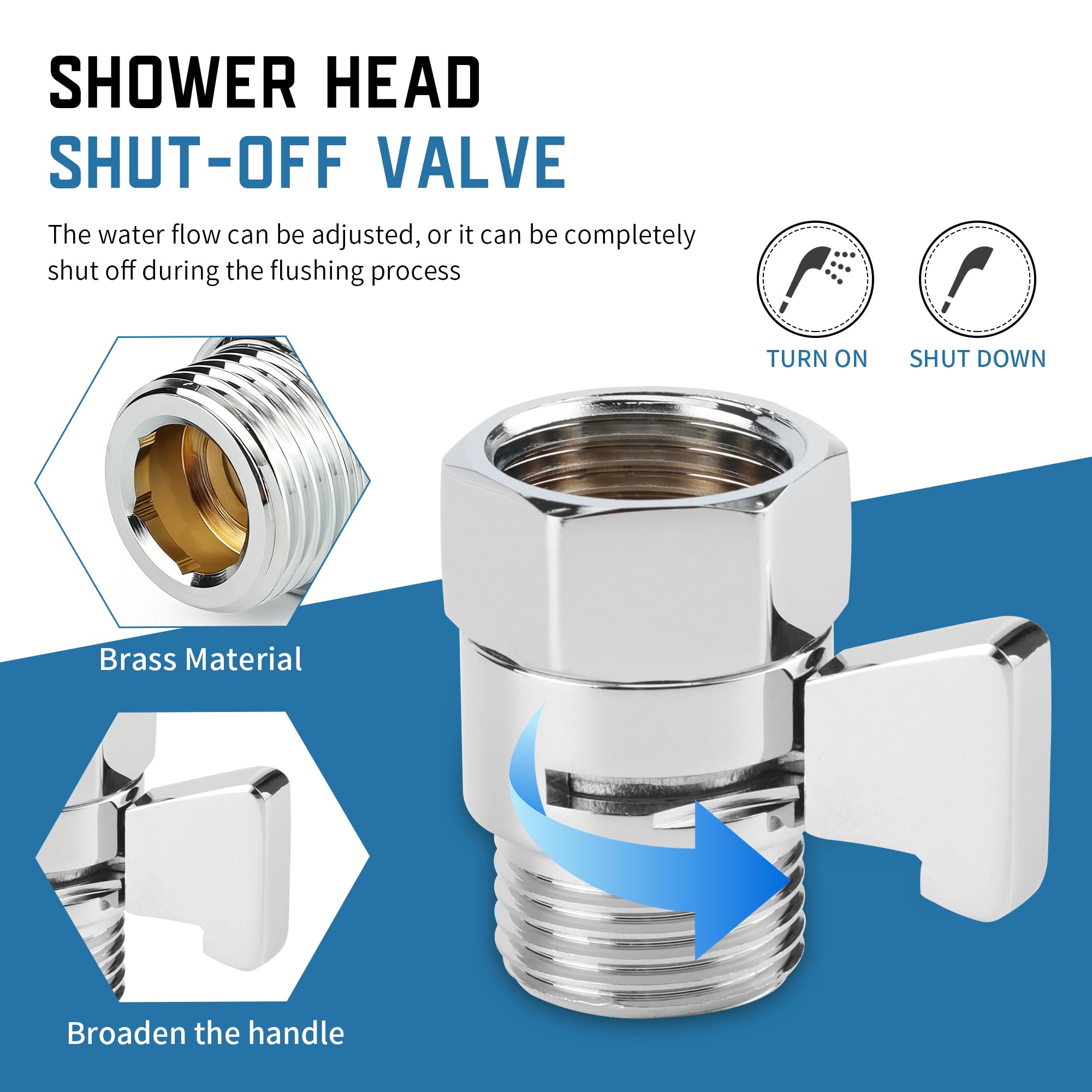 G1 / 2" Head in Ottone Cromato Doccia Valvola di Controllo Flusso Valvola di Chiusura del Soffione Doccia con Maniglia Valvola di Intercettazione per Soffioni Doccette