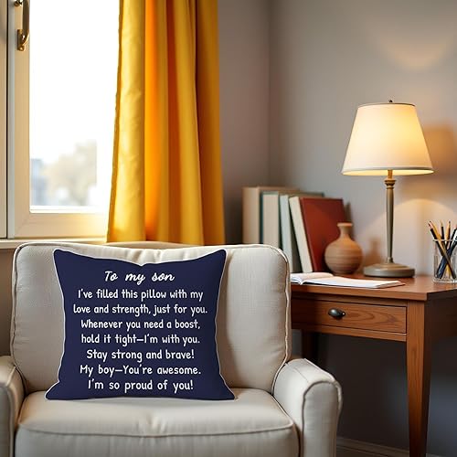 Miniatura 7 de Funda de almohada azul con texto en inglés To My Son de 18 x 18 pulgadas, regalos de Navidad y cumpleaños para hijos de mamá y papá, ideas de regalo