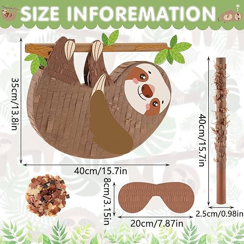 Vista 73 de Piñatas de perezoso para fiesta de cumpleaños, piñata de animales con palo, venda, confeti para adultos, cumpleaños, baby shower, suministros