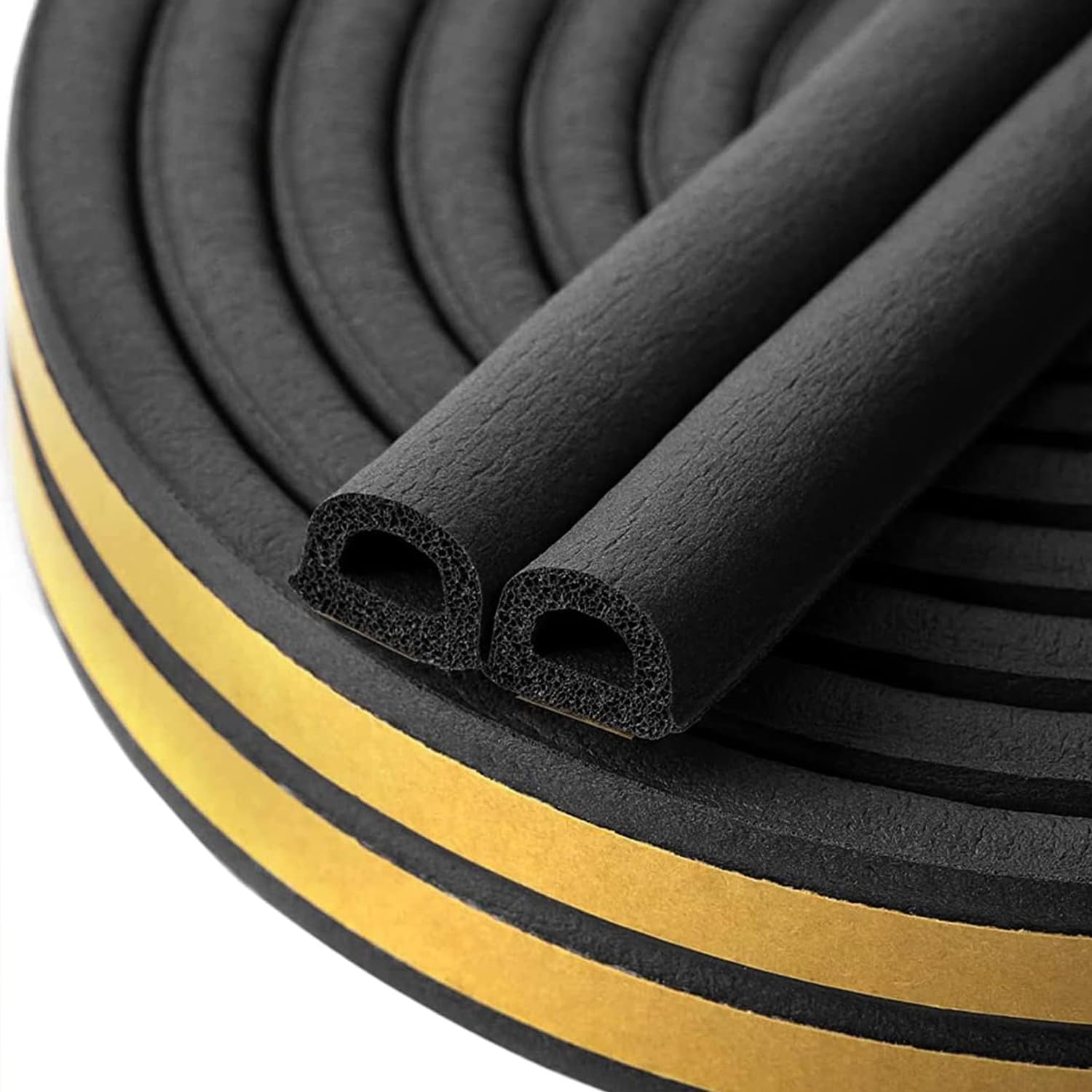 weather stripping type D Weatherstrip tape for door window self-adhesive 6m | Impact Protection Foam Weatherstrip for Door and Window Crevices 9 mm x 6 mm x 3 m 2 Pieces with 6 m Total