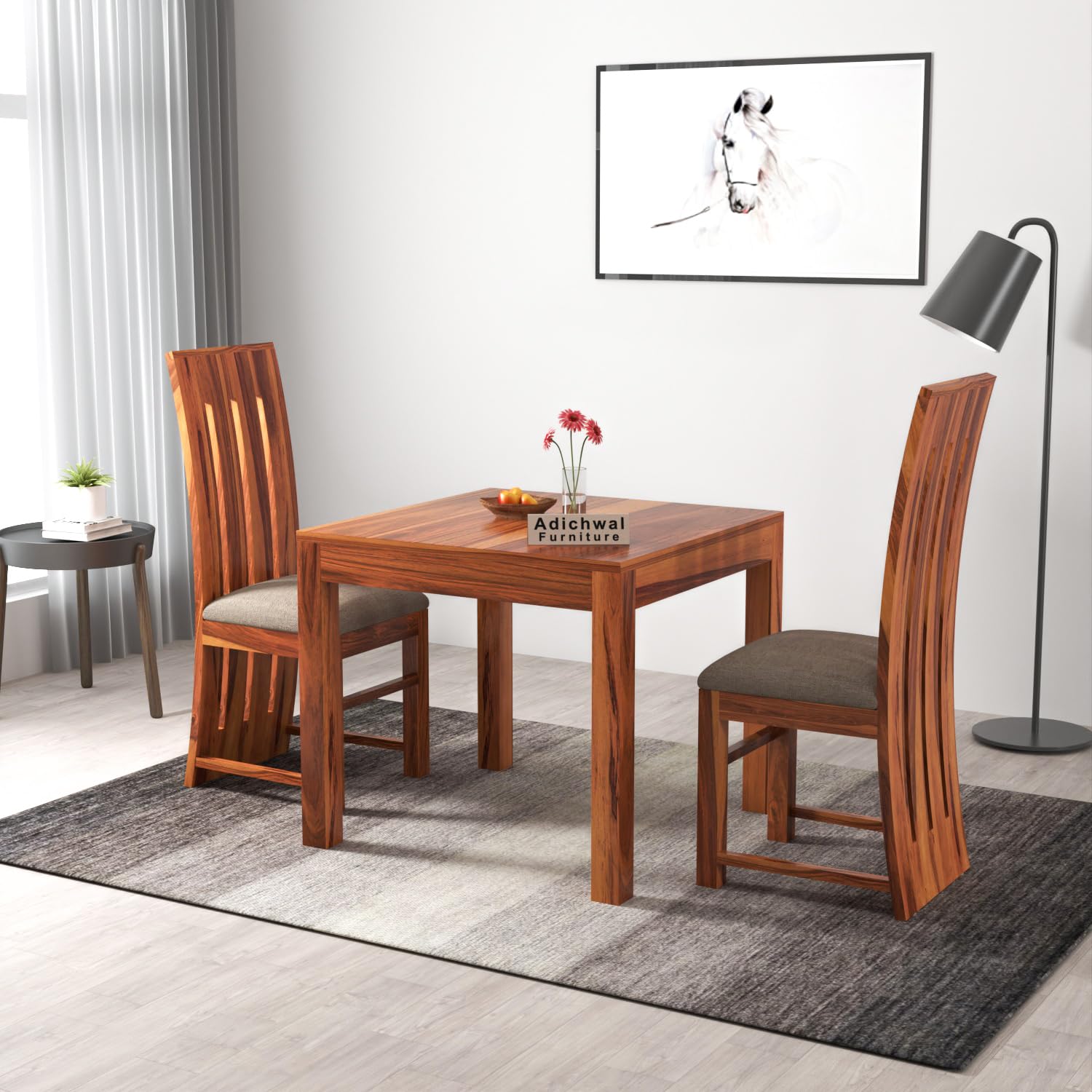 Adichwal Furniture Solid Sheesham Wood 2 Seater Dining Table Set with Cushioned Chairs for Dining Room | Living Room | Home & Office | Hotels Restaurant & Cafe (2 Seater, Honey B)
