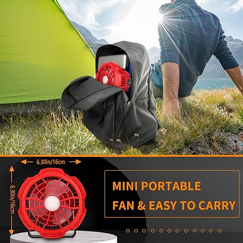 Miniatura 9 de Ventilador portátil de campamento para batería Milwaukee de 18 V, ventiladores de tienda de campaña con control remoto, luz de trabajo LED (paquete