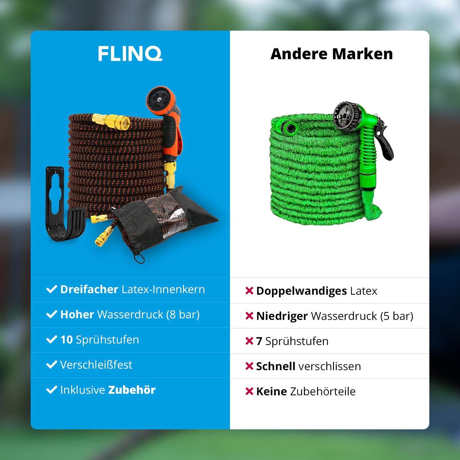 FlinQ Flexibler Gartenschlauch bis zu 30 Meter - Schwarz/Orange
