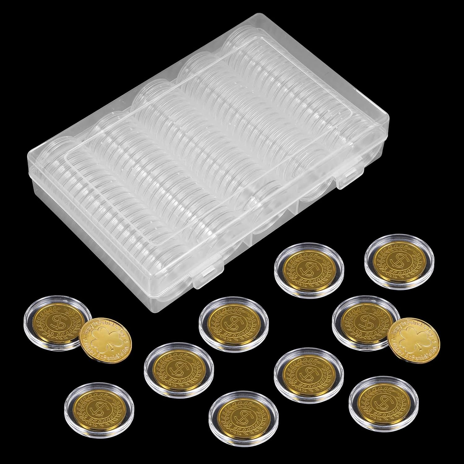 Coin Capsules 300 Pcs 30mm with Foam Gasket, Plastic Storage Box Organizer, 5 Assorted Sizes (17/20/25/27/30mm) Coin Collection Supplies Case Holder Protector