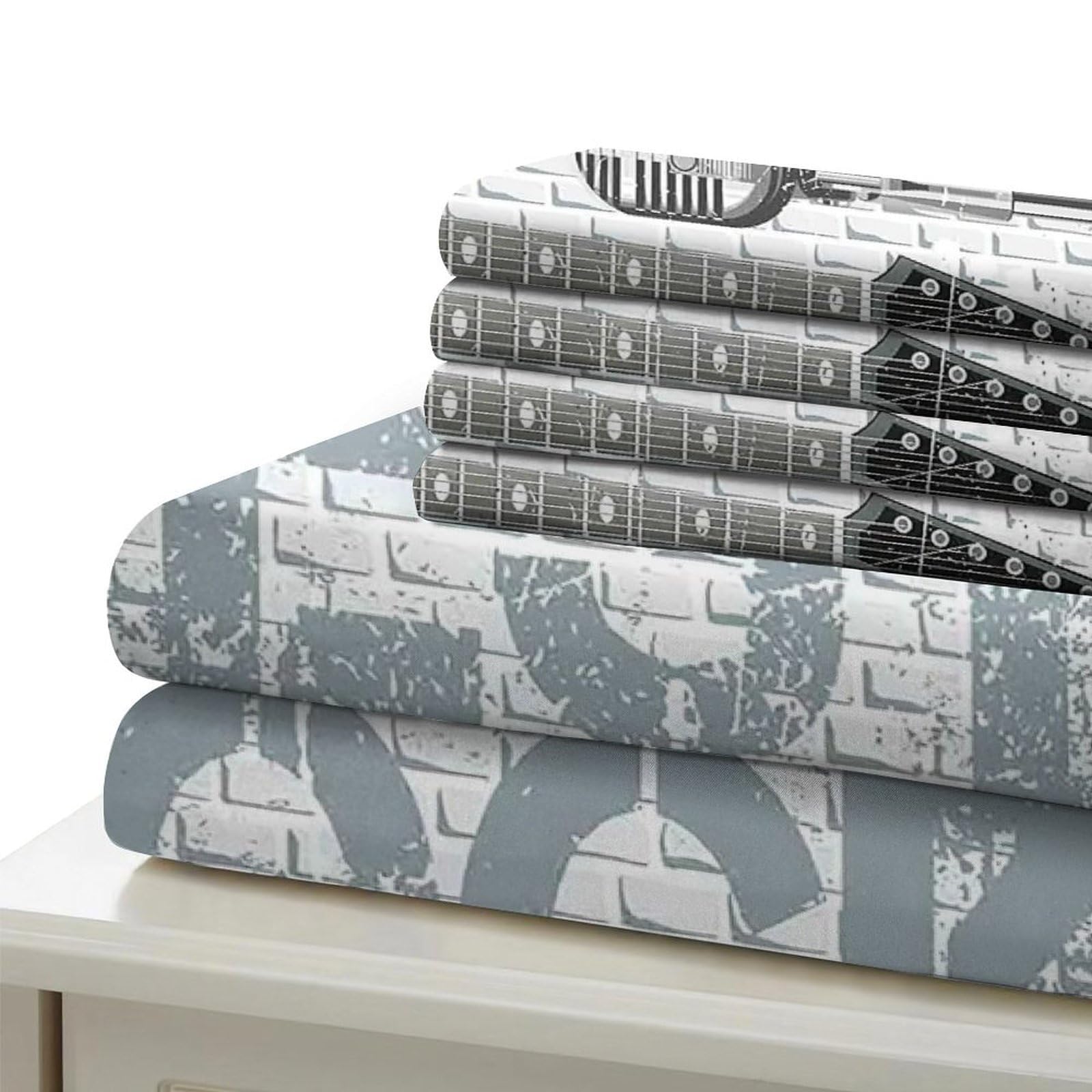 musica rock per chitarra 3D Stampa Coperta Letto 3pz Microfibra Facile Cura manifesto d'epoca Coperteletto 2 federe Zip nascosta Coppie Famiglia Super king（260x220cm）