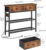Vista 7 de HOOBRO 29.5" Narrow Console Table with Power Outlet, Small Entryway Table with 2 Fabric Drawers, Behind Couch Table Sofa, 3-Tier Storage Shelves