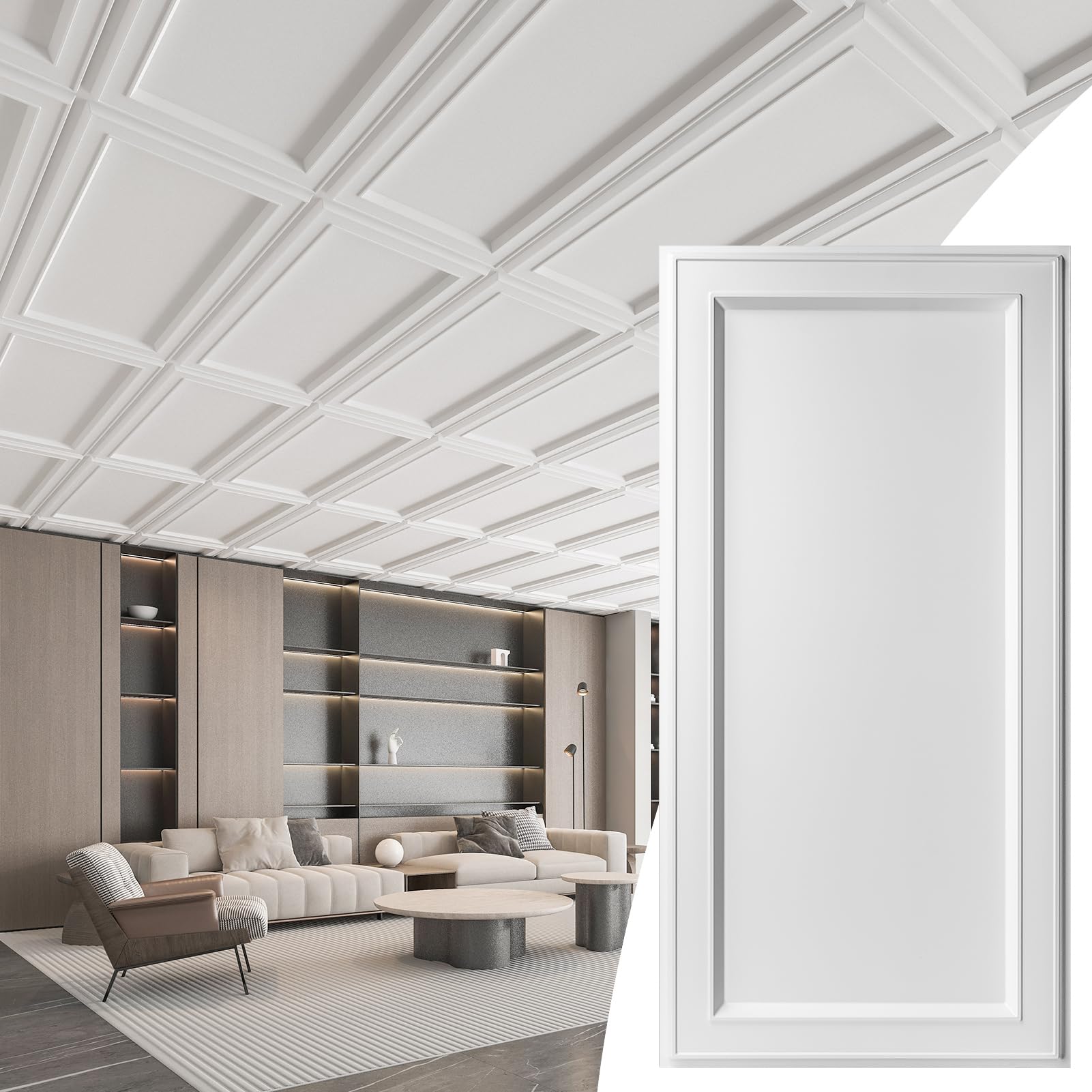 Photo 1 of WOWSTAR 12-Pack 2x4ft Drop Ceiling Tiles, Waterproof Glue up Ceiling Panels, Modern Style 3D Wall Panels, White