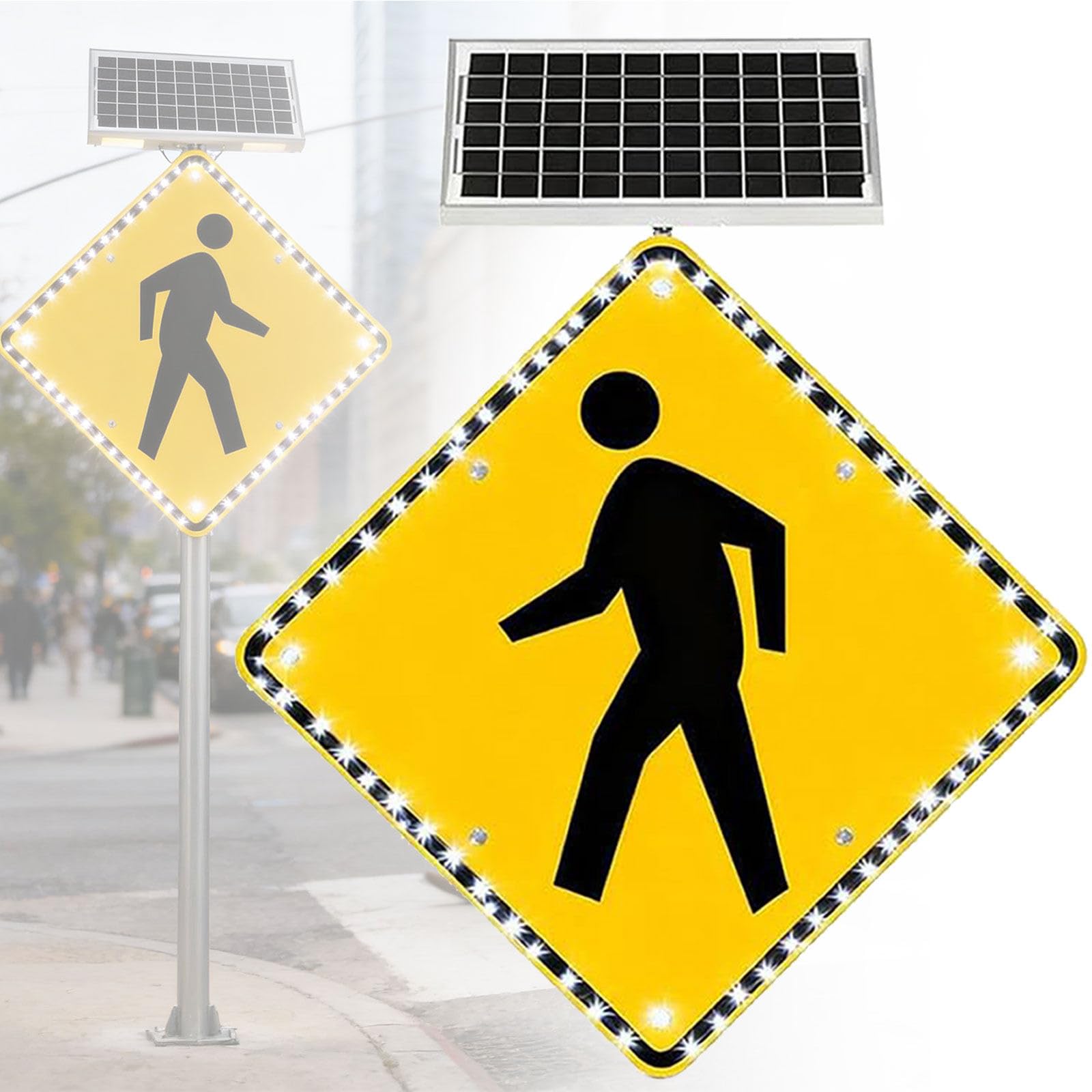 Señal de tráfico con energía solar, LED parpadeante, señal de cruce de peatones para carreteras, patrones personalizables