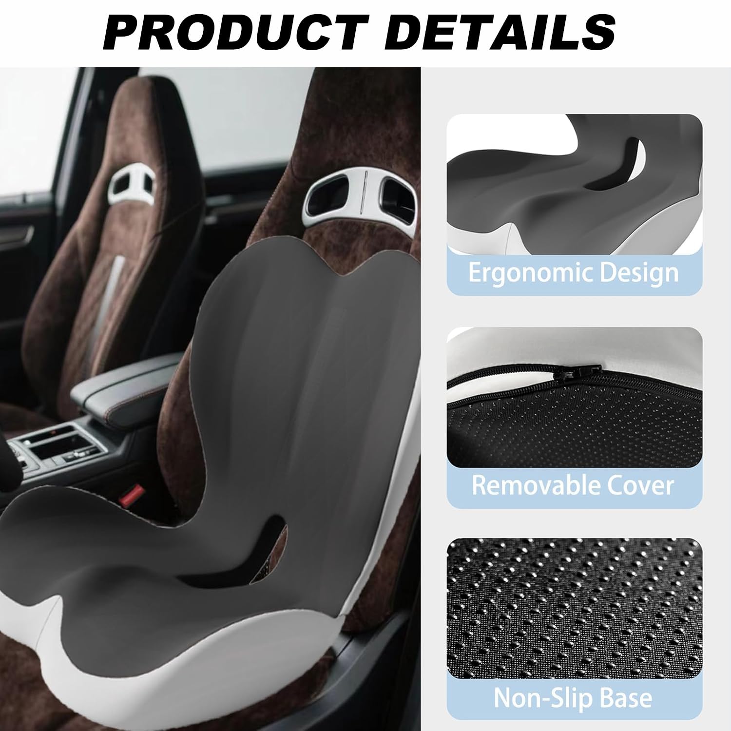 Cuscino per Sedile Ortopedico con Supporto Lombare,Cuscino Ergonomico Comfort in Memory Foam per Ufficio E Auto,Supporto per Schiena e Glutei (grigio)