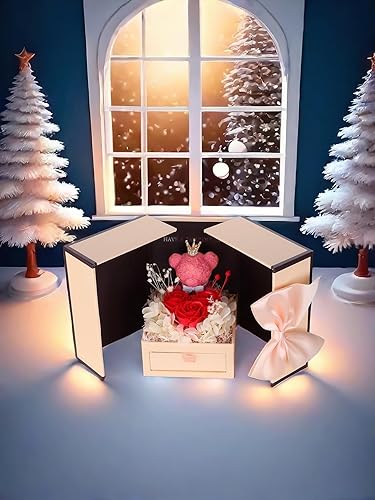 Miniatura 3 de Juego de regalos de oso musgo de rosa preservada con 100 collares "I Love You" para mamá, esposa, novia, día de la madre, Navidad, día de San