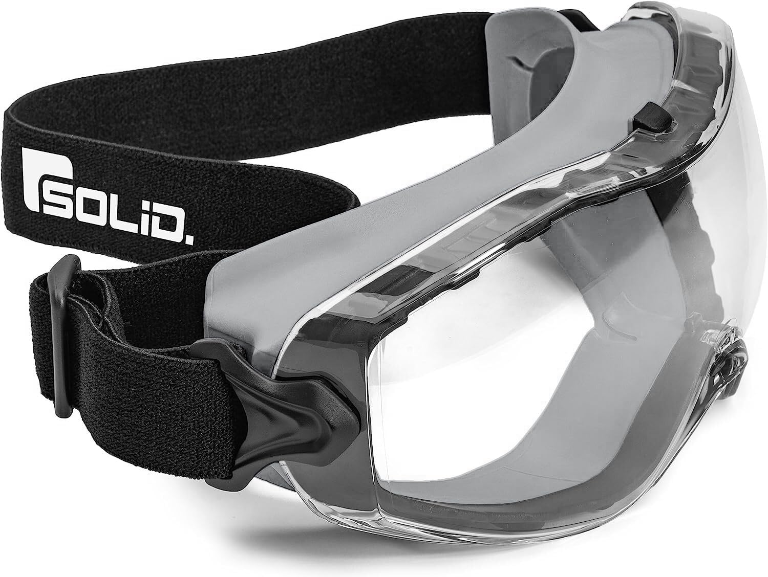 SolidWork Safety Goggles with Universal Fit | Eye Protective Safety Glfor Construction Work | Scratch Resistant Goggle with UV-Protection and Anti-Fog | For Men & Women | Clear Lens | Grey