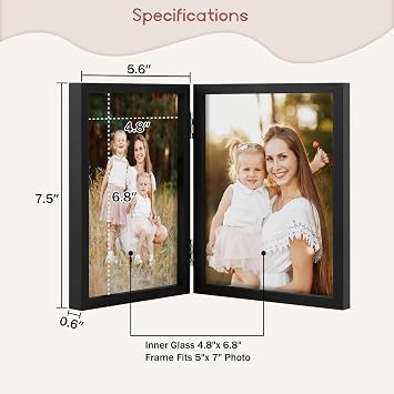 Double Hinged 5x7 Picture Frame, 2 5x7 Folding Photo Frame, Standing Vertically on Desktop or Tabletop, Home Decorative Christmas Holiday Gift, Black | 2 5x7 Folding Photo Frame, Standing Vertically on Desktop or Tabletop, Home Decorative Christmas Holiday Gift