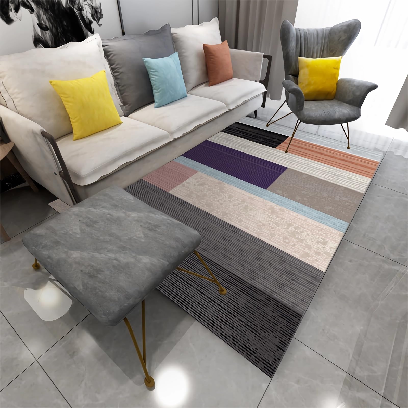 Velluto Tappeto lavabile durevole nero grigio design minimalista,tappeto esterno tappeto moderno salotto 60x90cm