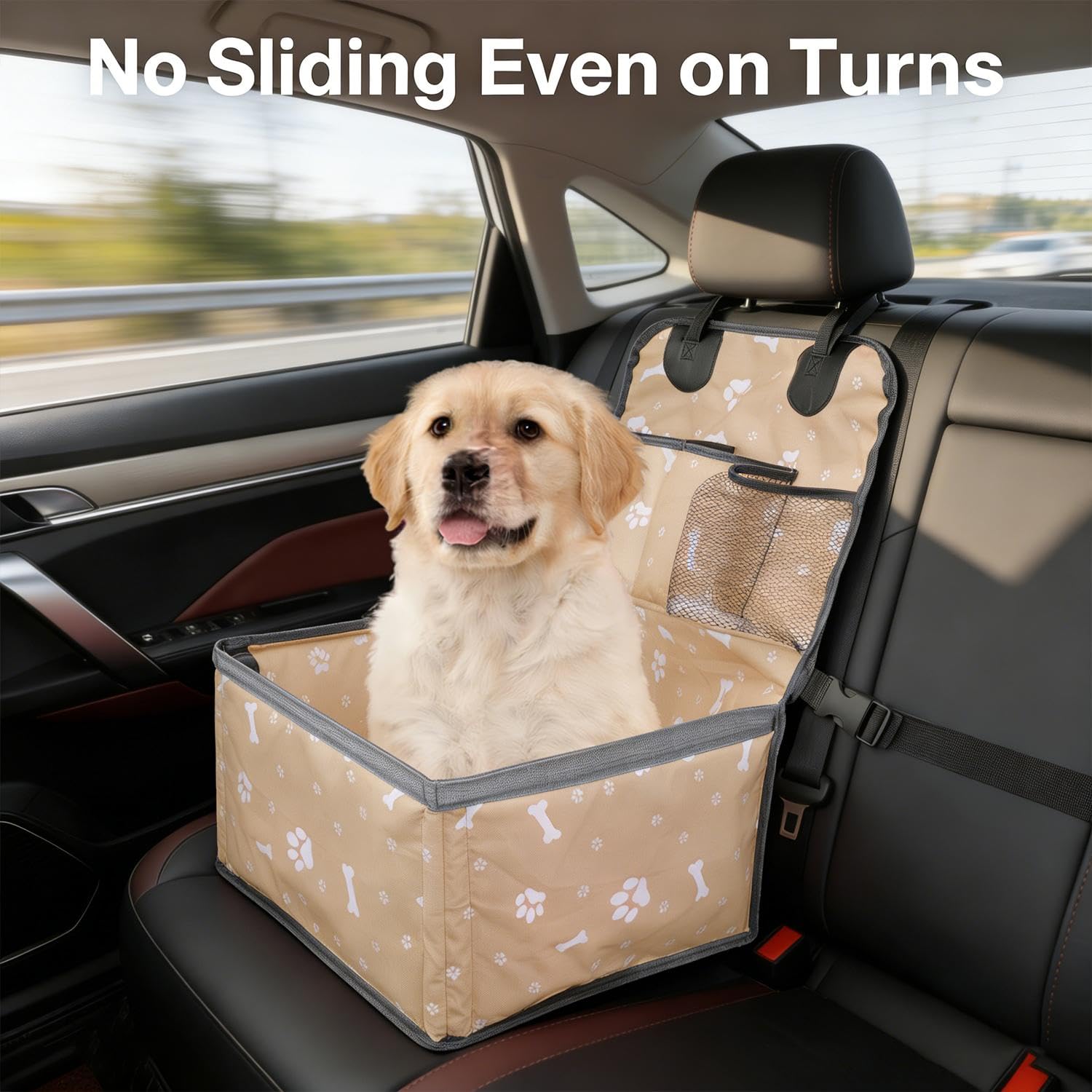 1 asiento de seguridad para mascotas con bolsillos de almacenamiento, a prueba de arañazos, duradero, asiento delantero de coche para pequeño a mediano, 37 x 55 cm (negro) — view 6