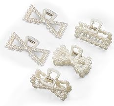 Mecool 5 Pcs Artificial Pearls Hair Claw Clips for Women Ponytail Holder | Headwear Pearl Hair Clips for Straight & Curly | Non Slip Hairs Claws | Hairs Accessories for Women | Large Claw Clip