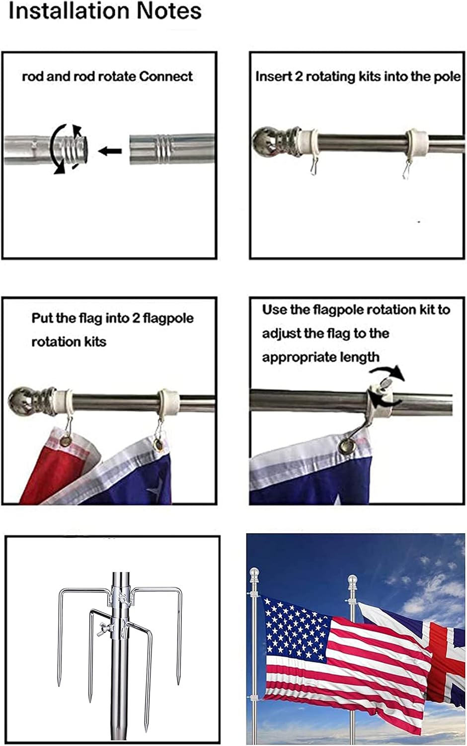 Ground outdoor Flag Pole for House, 9 FT Floor-Mounted or Handheld Telescoping outside Flag Pole kit, Tangle Free ＆ Wind Resistant Stainless Steel American pole for Patio, Garden (Flag not Included)