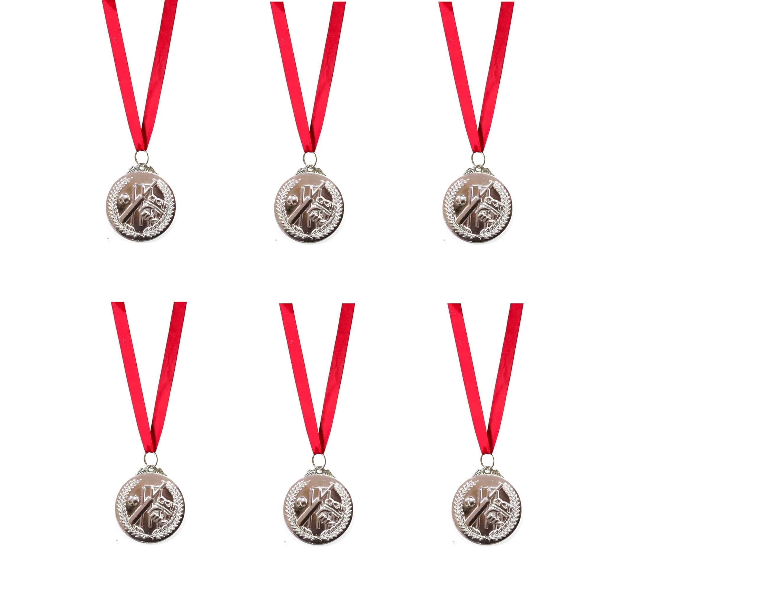 BE TREND 3D Cricket Medals Gold, Silver, Bronze Color Tags for Man of The Match, Series, Best Batsmans,Bowlers with Ribbon for All Cricket Events & Tournament (6 Medals with Ribbon, Silver)-picture-16