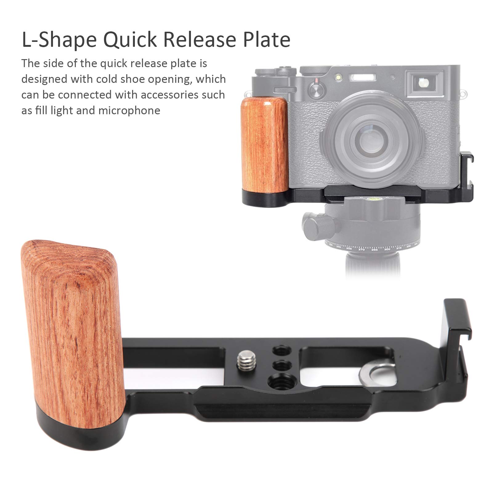 Goshyda Piastra a Sgancio Rapido, Piastra a Sgancio Rapido Portatile in Lega di Alluminio a Forma di L Manico in Legno con Porta per Scarpe Fredde, per Fuji X100V