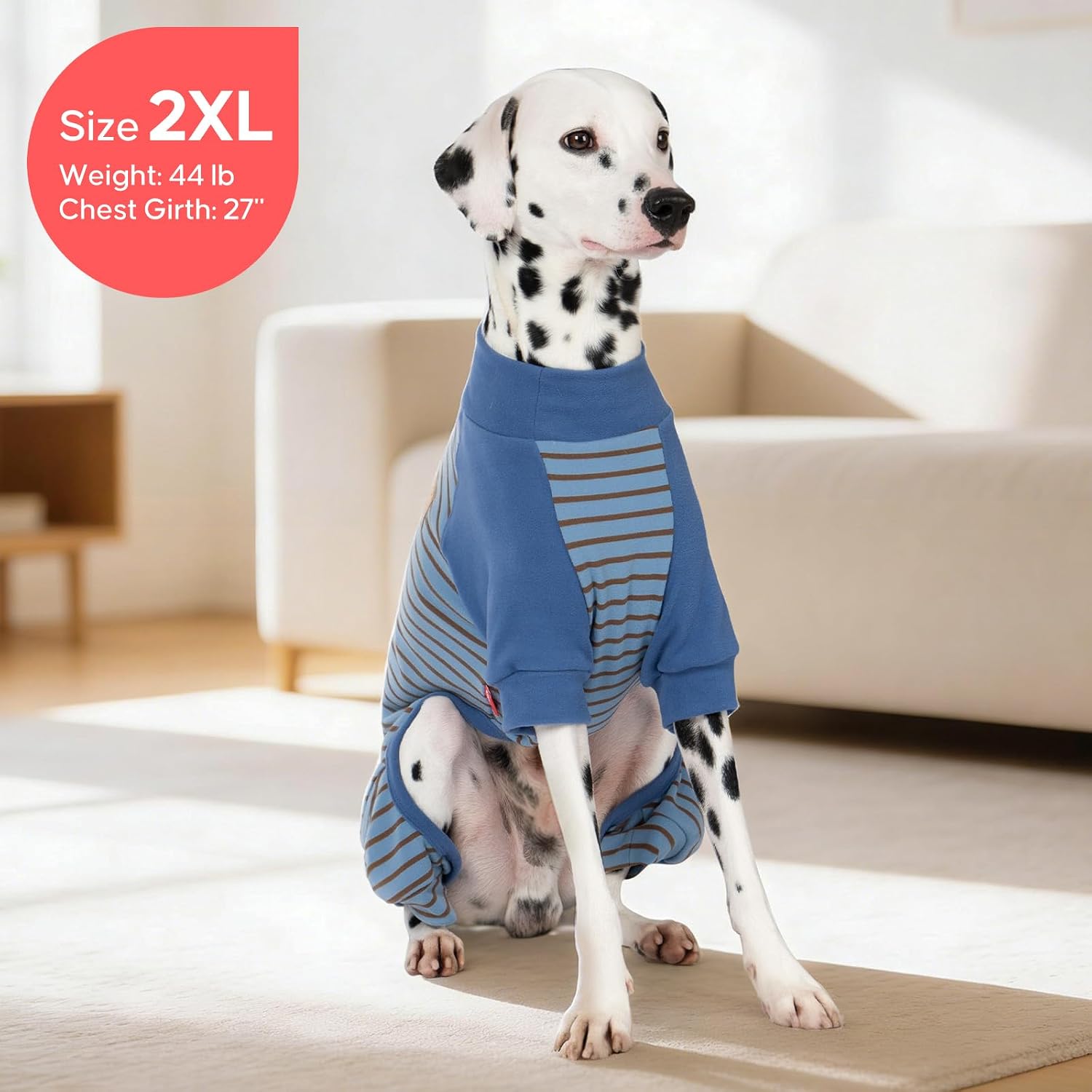 KYEESE Dog Pajamas, Soft Dog Pajamas for Medium Large Dogs Boy Girl, Comfy Dogs PJS Lightweight Onesie Clothes, Stretchy Jammies Pet Sleepwear, Pet Jumpsuit Outfit, Blue Striped, 2XL