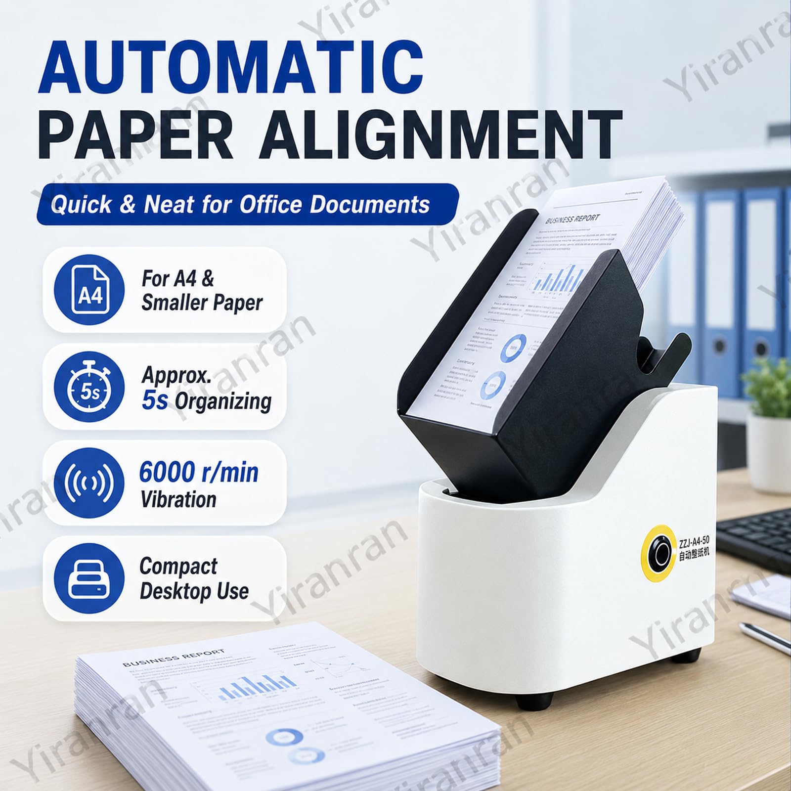 Desktop Paper Jogger, Allineatore di carta per fogli A4 e più piccoli, larghezza telaio 50 mm, selezionatrice in 5 secondi per ufficio, stamperia, scuola e contabilità