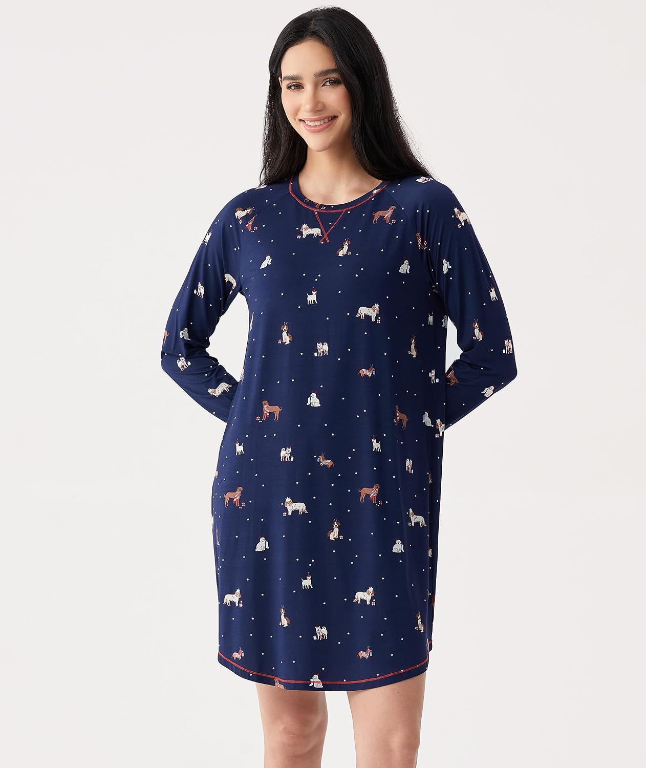Bamboo Viscose Nightgowns for Women Long Sleeve Crew Neck Soft Sleepwear