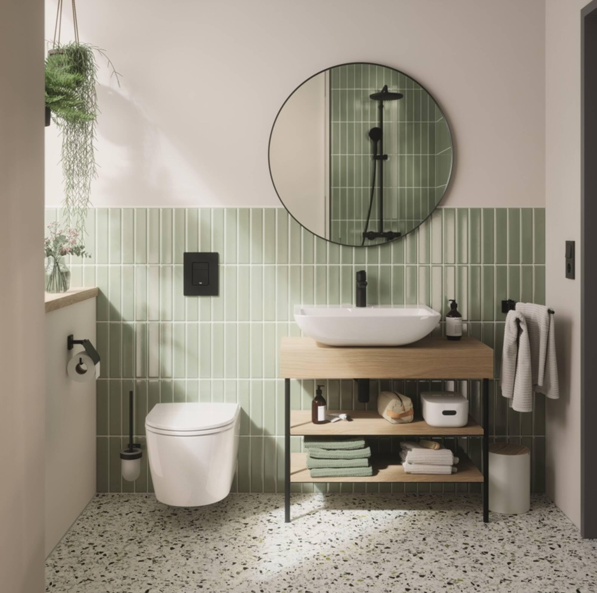 GROHE Start 103848SH00 - Juego de inodoro redondo de cerámica para cisterna oculta (asiento y tapa de cierre suave Duroplast, inodoro sin borde, lavado, salida horizontal, volumen de descarga de 3/5