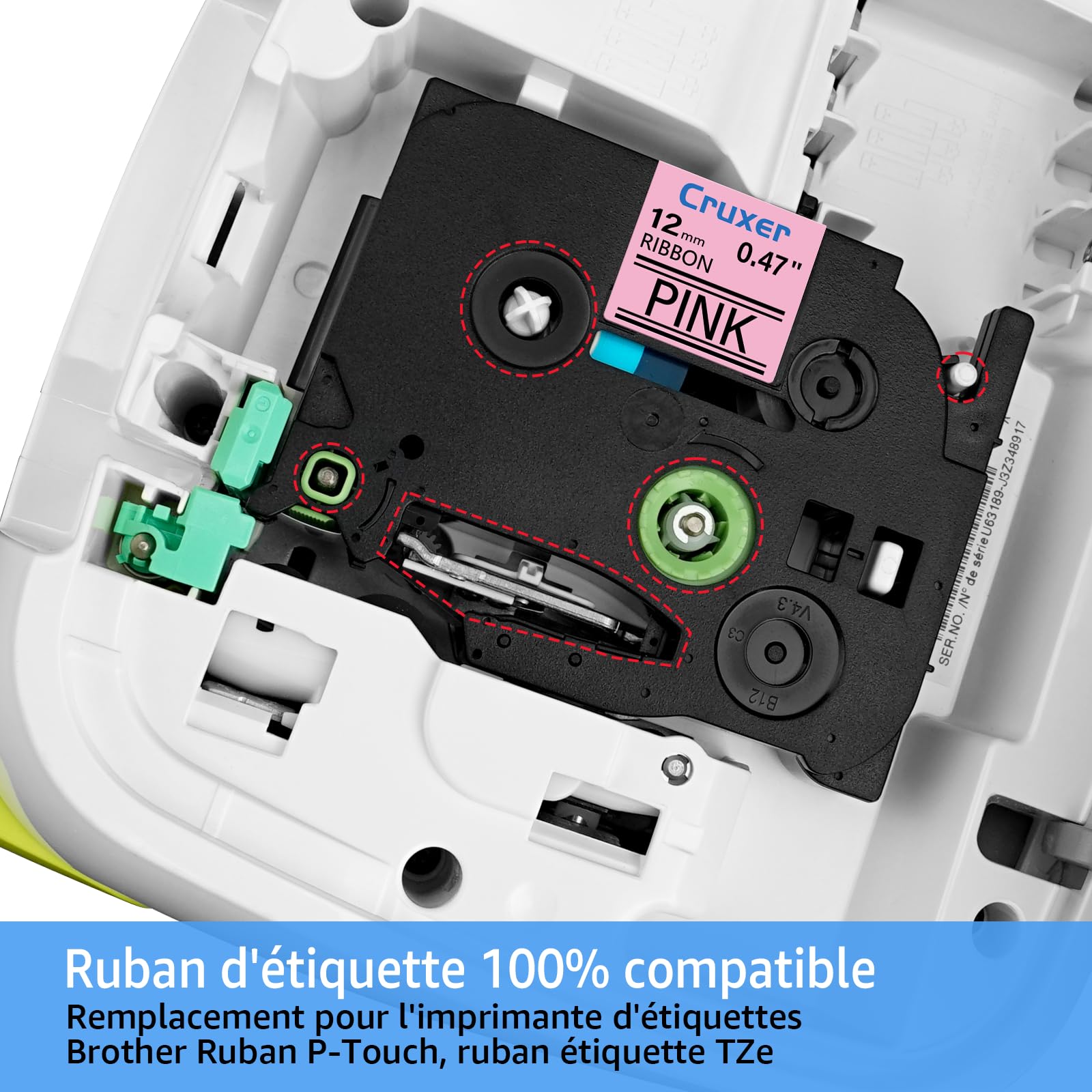 Cruxer Lot de 200 TZE-RE31 Compatibles avec P-Touch Noir sur Rose 12 mm