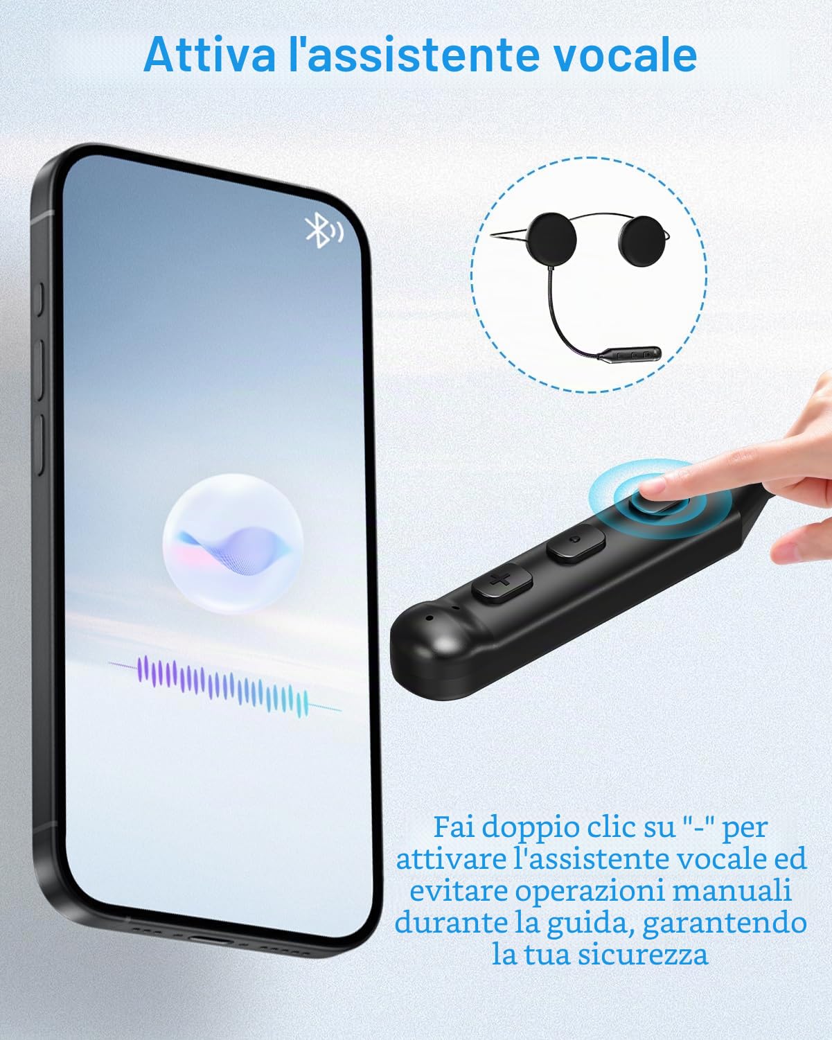 Auricolare Bluetooth Moto Bt5.3, Autonomia 16 Ore, Chiamata Vivavoce Microfono, Controllo Chiamata, Riduzione Rumore